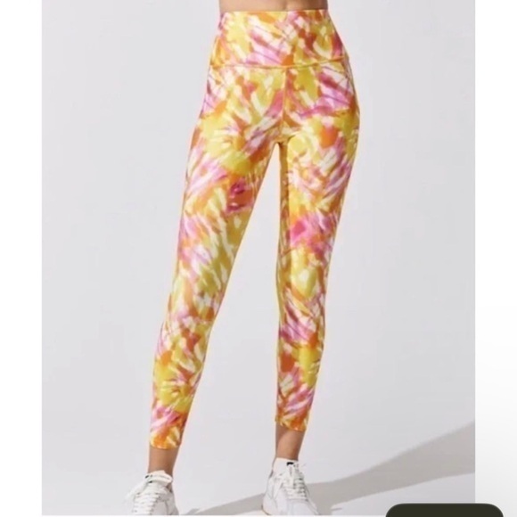 Carbon 38 Small Yellow Pink Tie Dye Leggings High‎ Rise - Picture 1 of 10